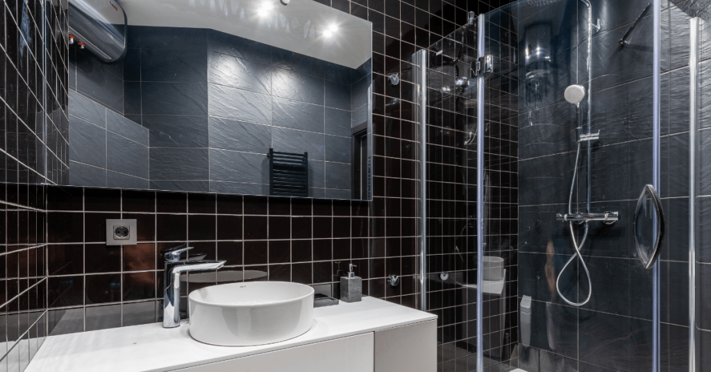 bathroom with black colour scheme